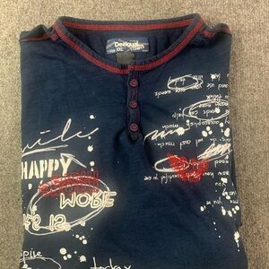 Desigual Mens 100% Cotton Short Sleeve Graphic Print Henley T-Shirt Size 2XL